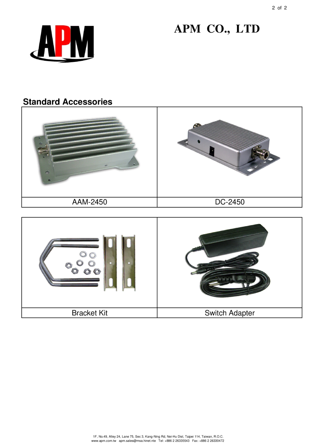 APM AAM-2450 specifications Standard Accessories 