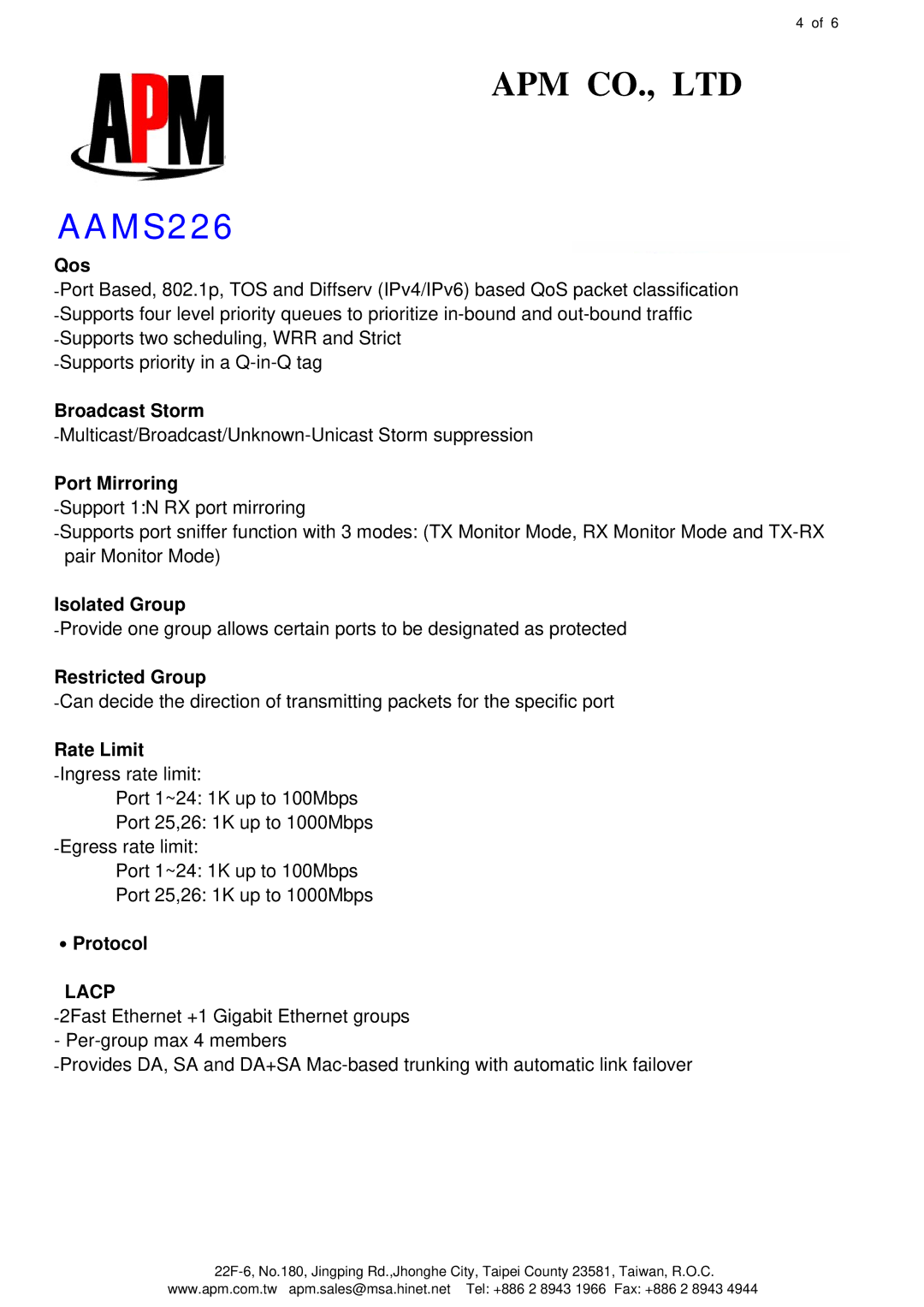 APM AAMS226 specifications Lacp 