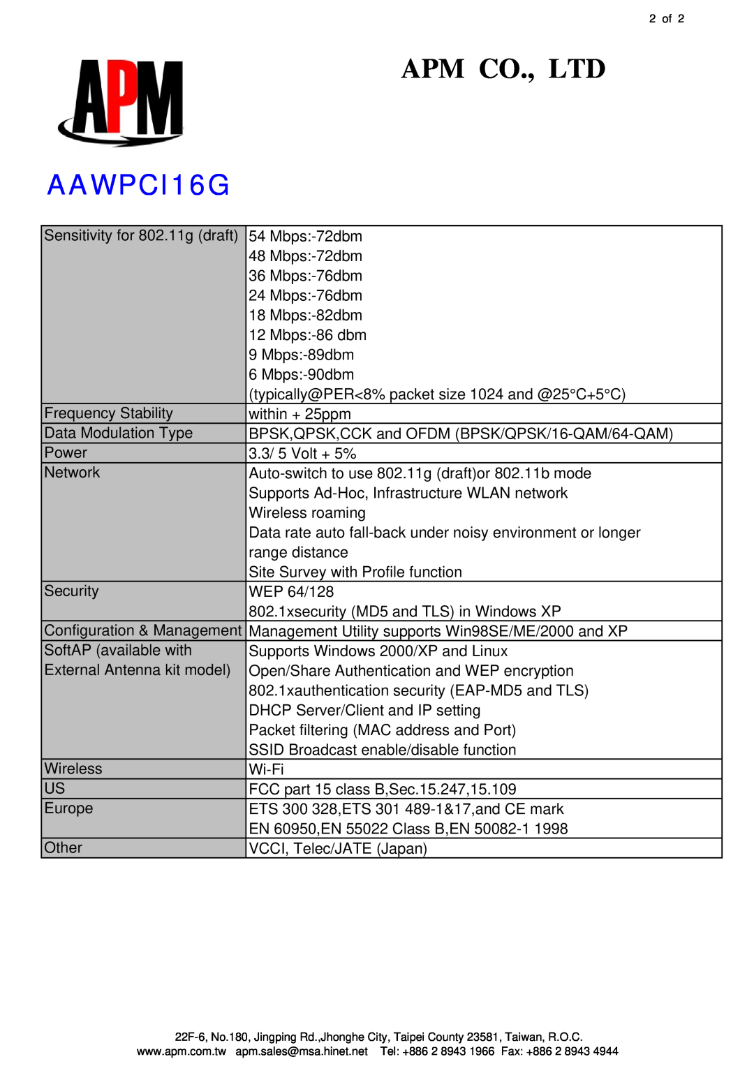 APM AAWPCI16G manual 2 of 