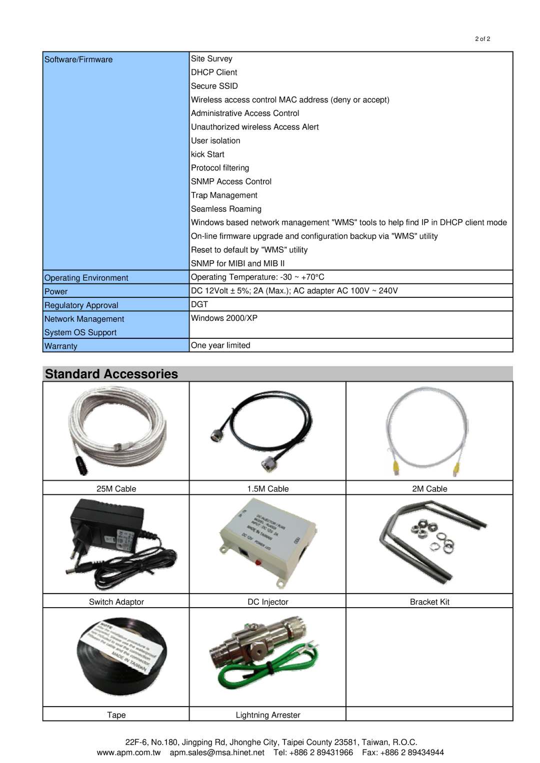 APM ABR-2410 specifications Standard Accessories, Dgt 