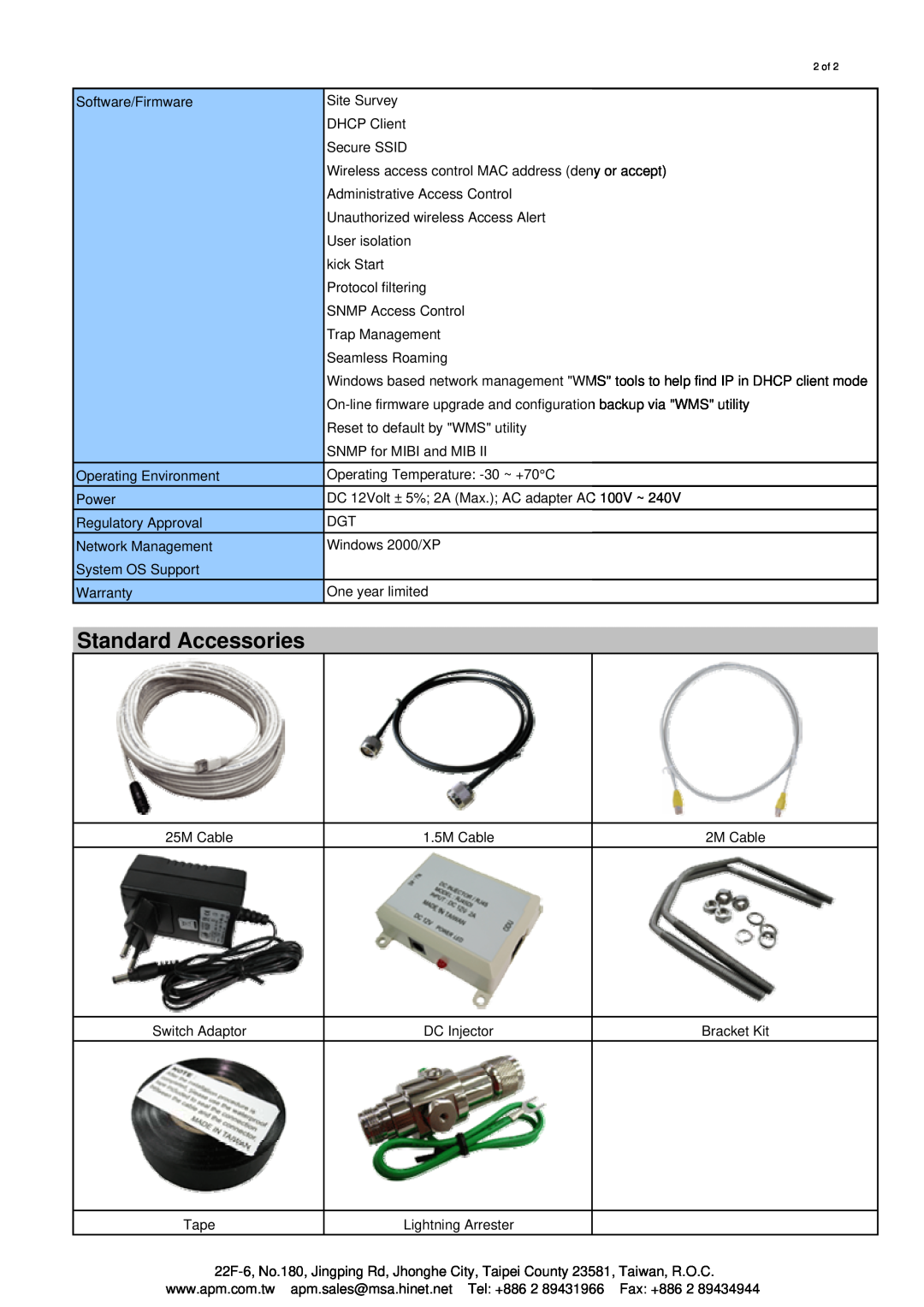 APM ABR-2410 specifications Standard Accessories 