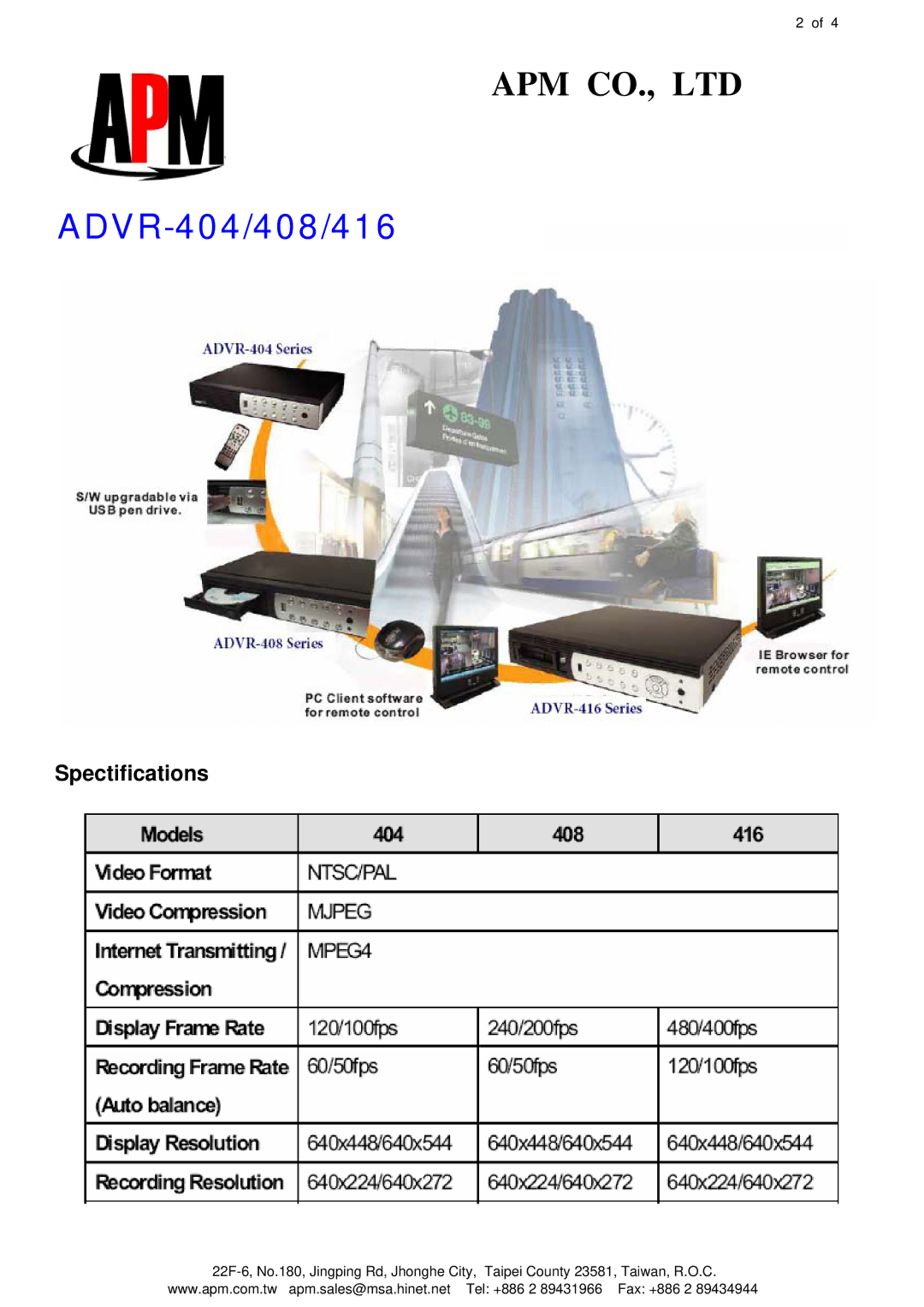 APM ADVR-416, ADVR-408, ADVR-404 manual Spectifications 