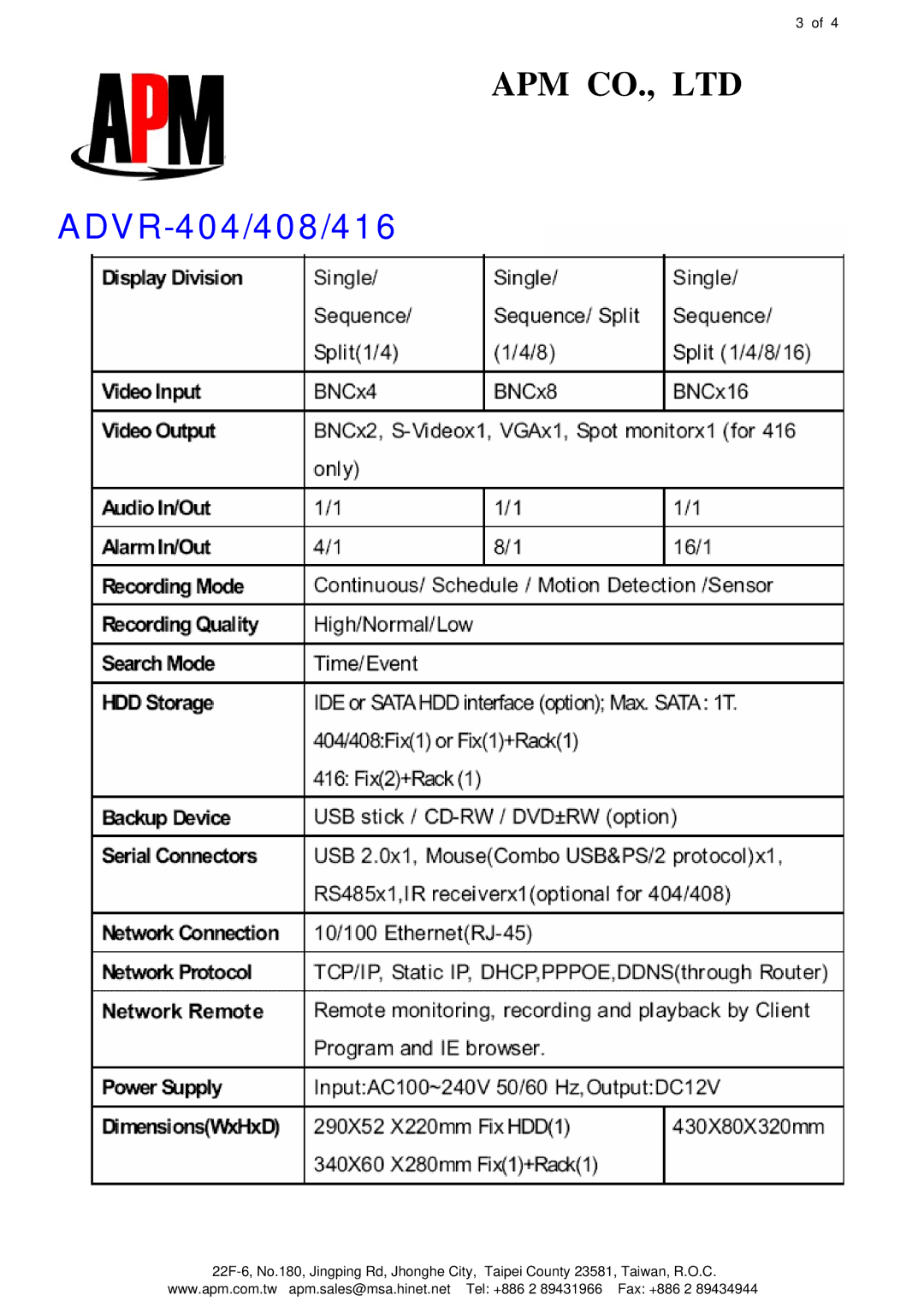 APM ADVR-408, ADVR-416 manual ADVR-404/408/416 