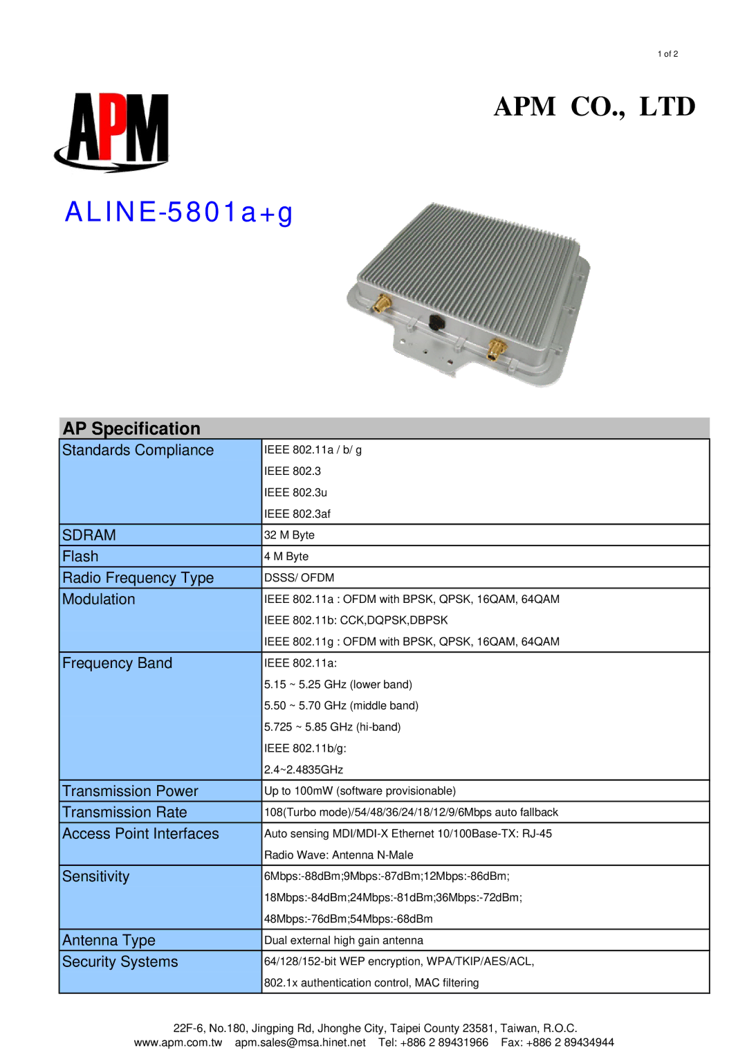 APM ALINE-5801A+G specifications ALINE-5801a+g, AP Specification, Sdram 