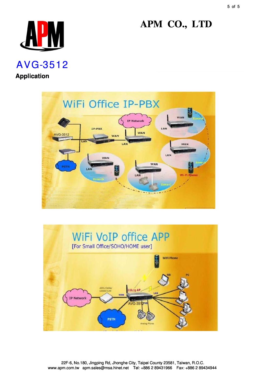 APM AVG-3512 manual Application, 5 of 