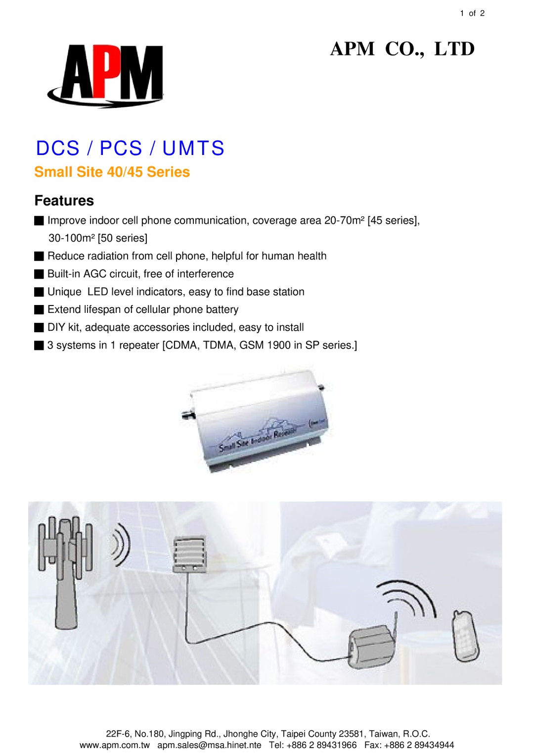 APM SU 45/50, SD 45/45, SP 45/50 manual DCS / PCS / Umts, Small Site 40/45 Series, Features 