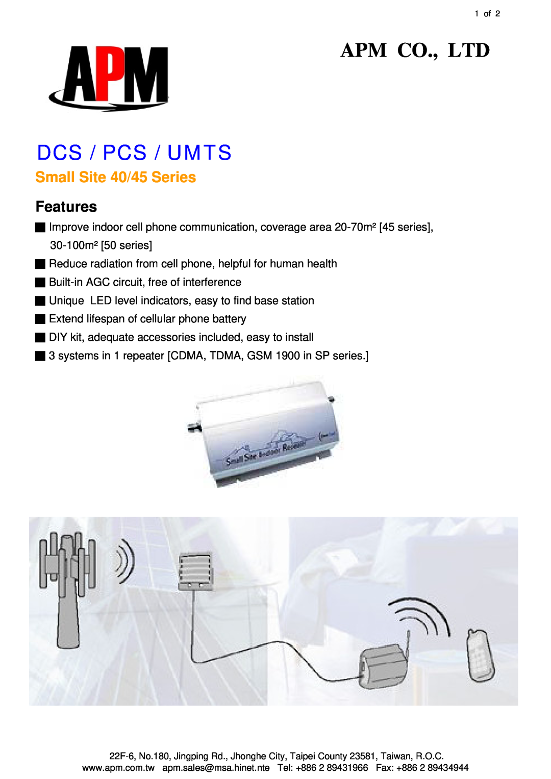 APM SU 45/50, SD 45/45, SP 45/50 manual Dcs / Pcs / Umts, Small Site 40/45 Series, Features 