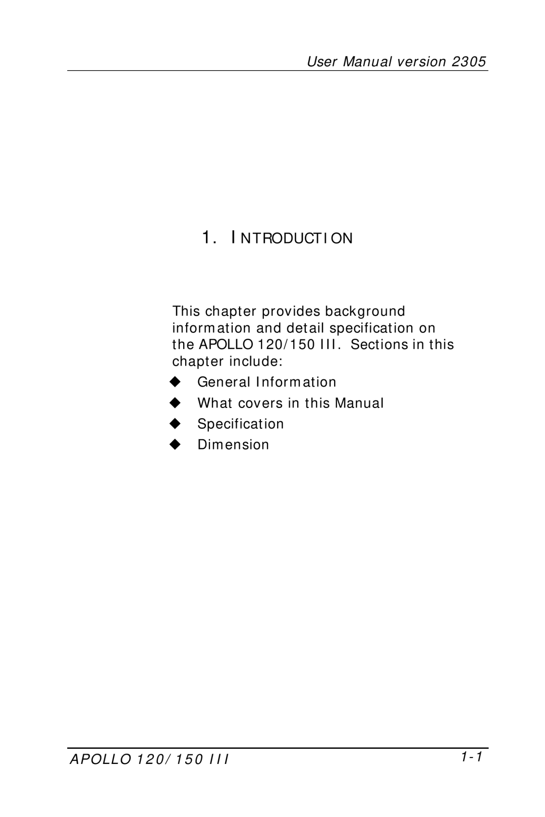 Apollo 150 III, 120 III user manual Introduction, Apollo 120/150 