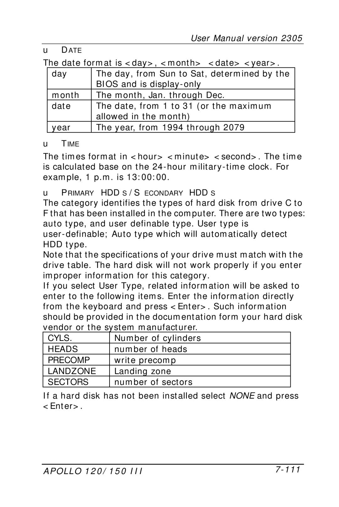 Apollo 150 III, 120 III user manual Apollo 120/150 111 