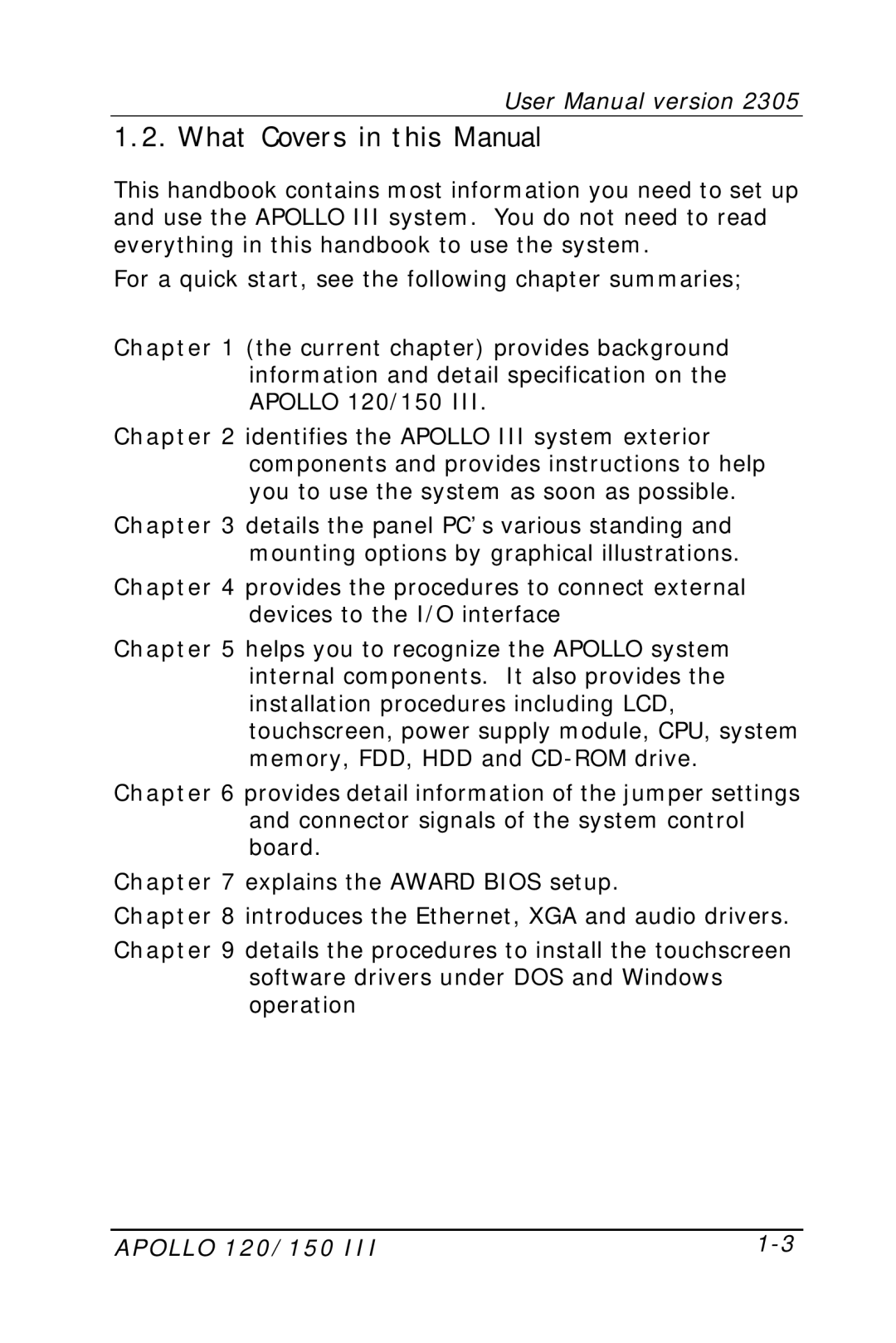 Apollo 150 III, 120 III user manual What Covers in this Manual 