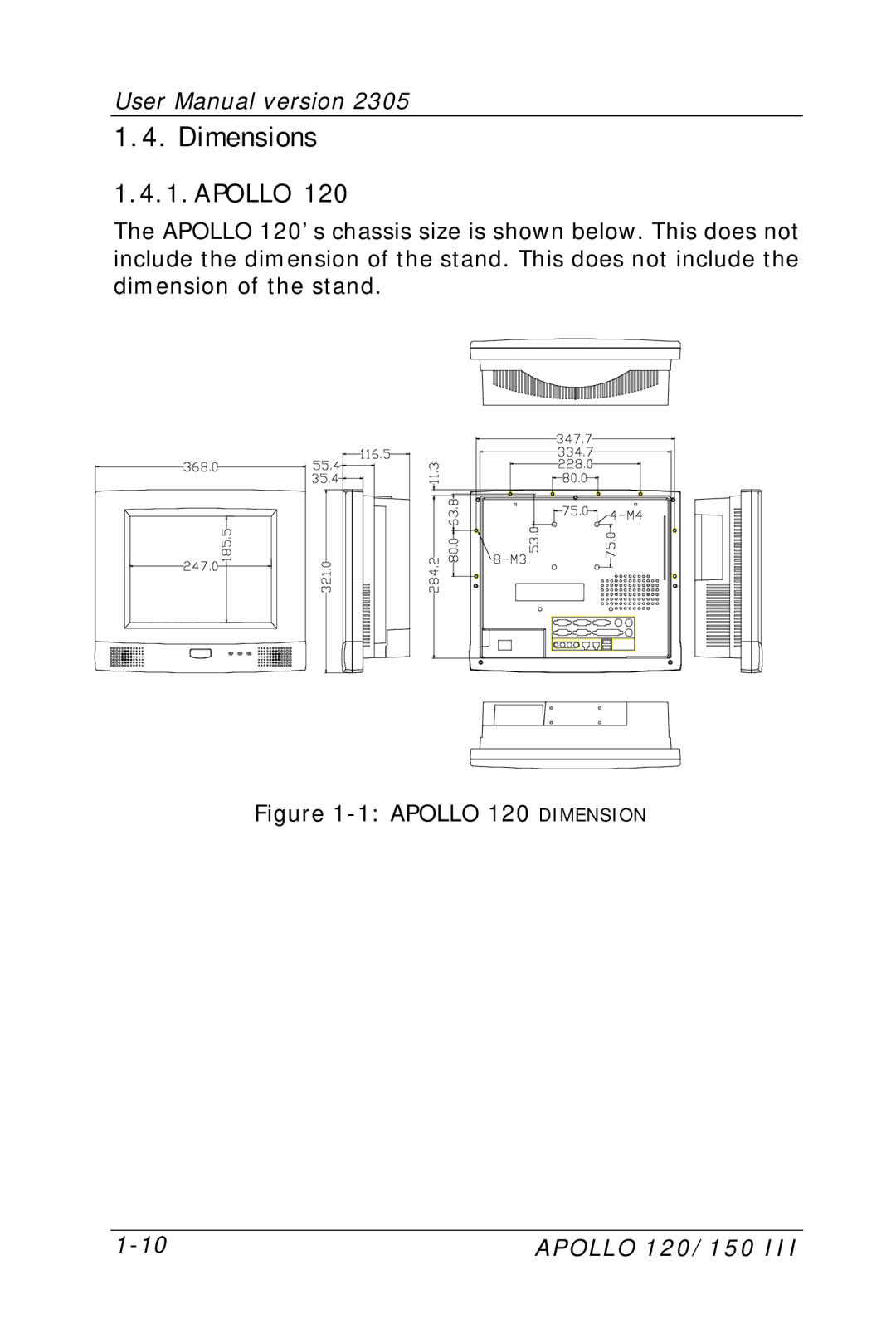 Apollo 120 III, 150 III user manual Dimensions, Apollo 