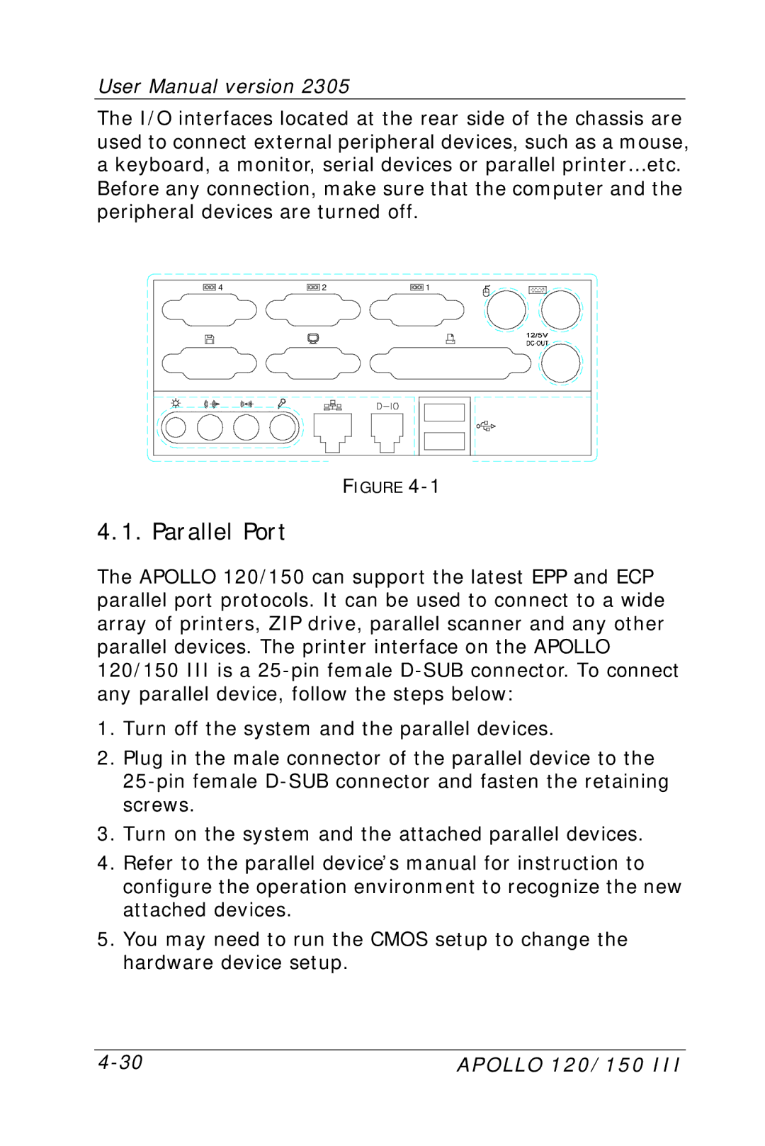 Apollo 120 III, 150 III user manual Parallel Port 