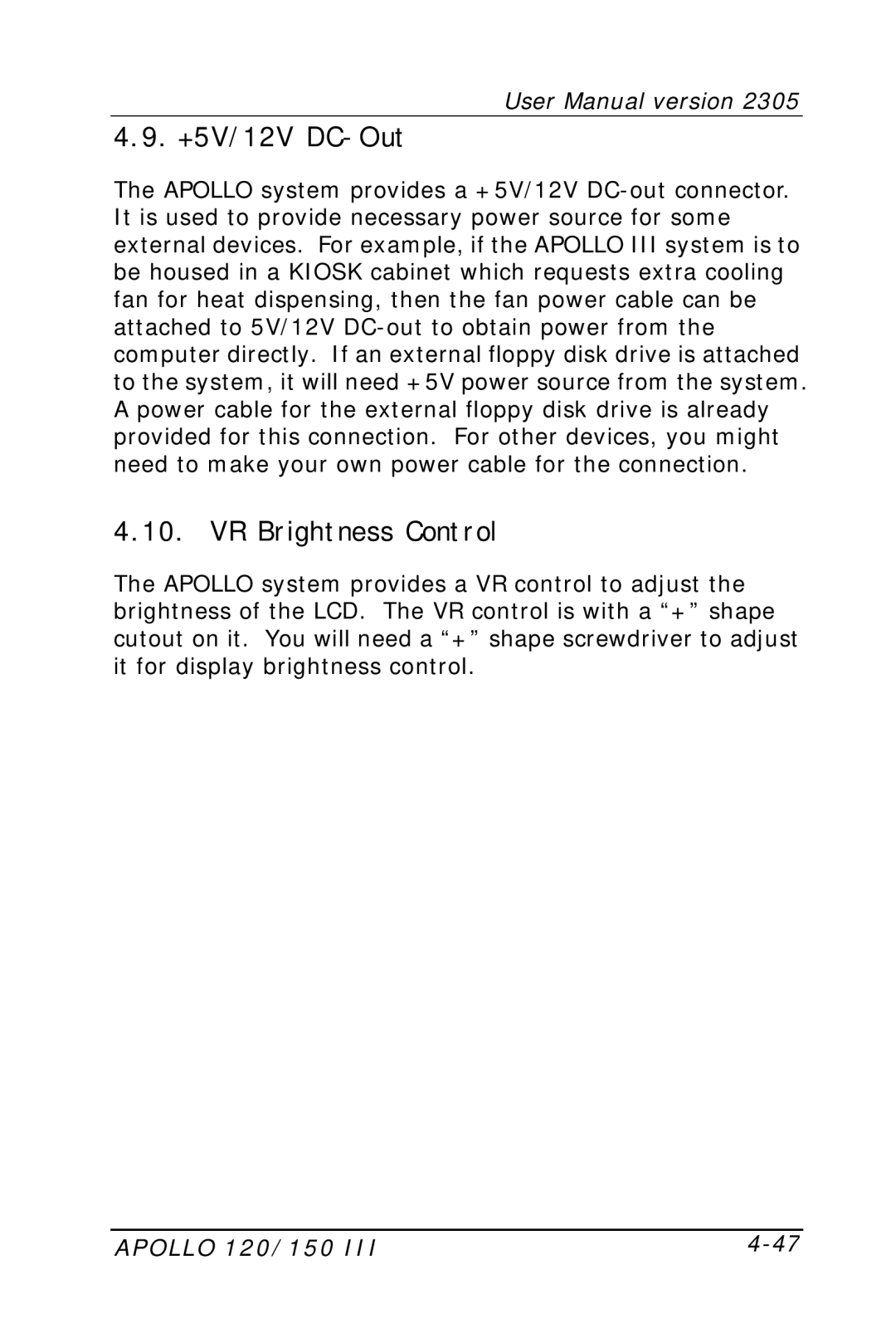 Apollo 150 III, 120 III user manual +5V/12V DC-Out, VR Brightness Control 