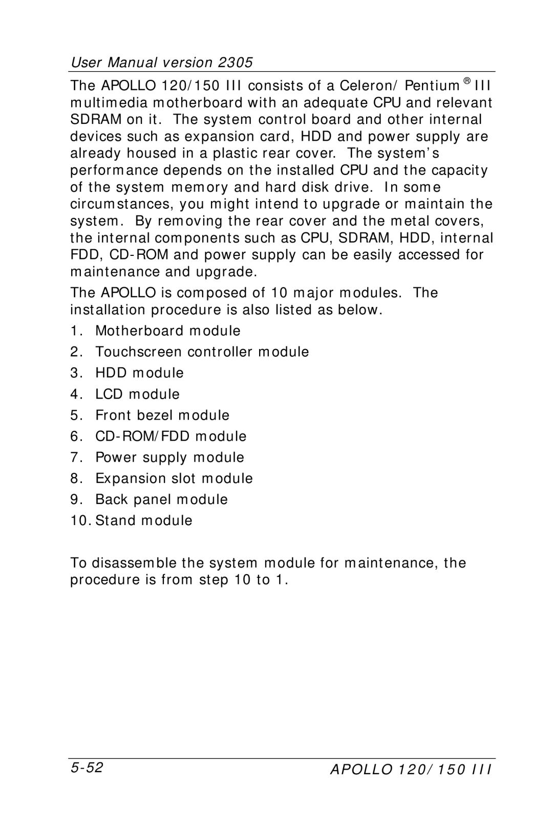 Apollo 120 III, 150 III user manual Apollo 120/150 