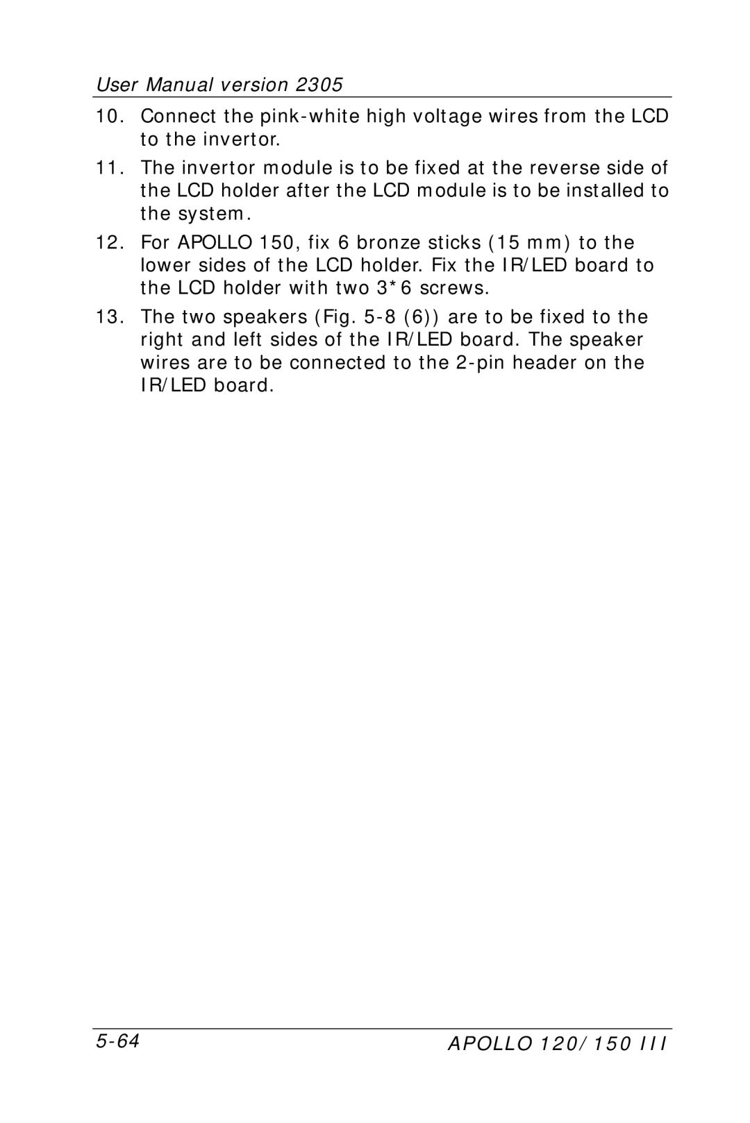 Apollo 120 III, 150 III user manual Apollo 120/150 