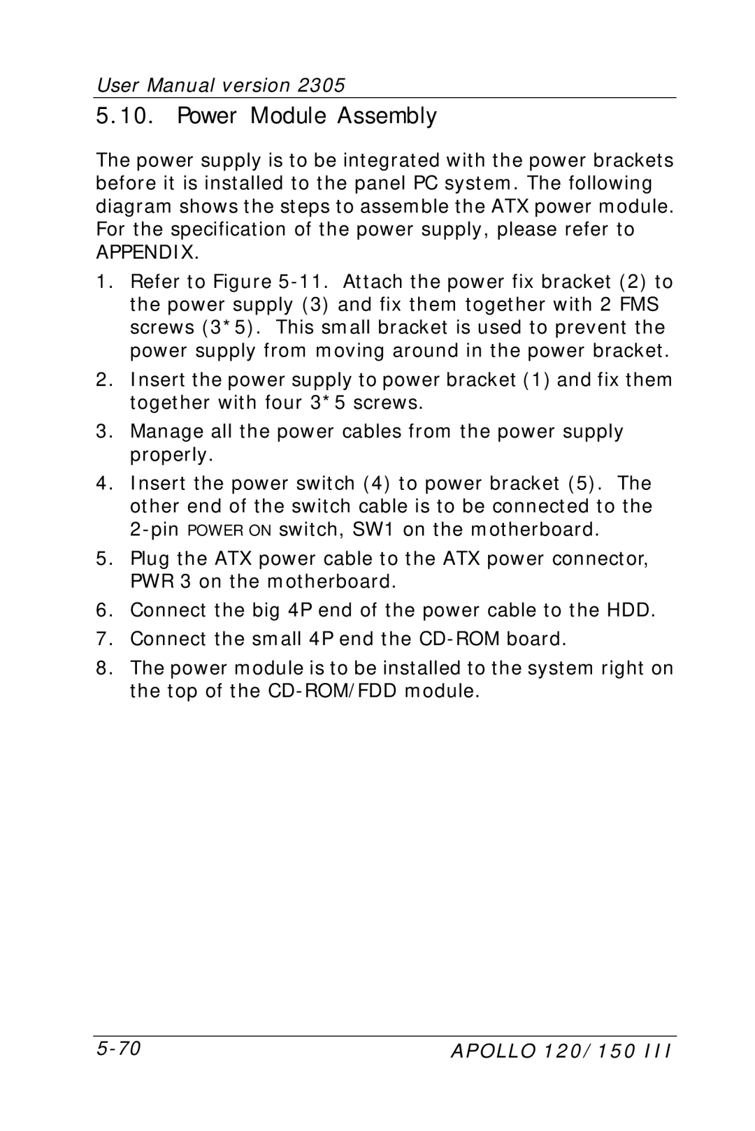 Apollo 120 III, 150 III user manual Power Module Assembly, Appendix 