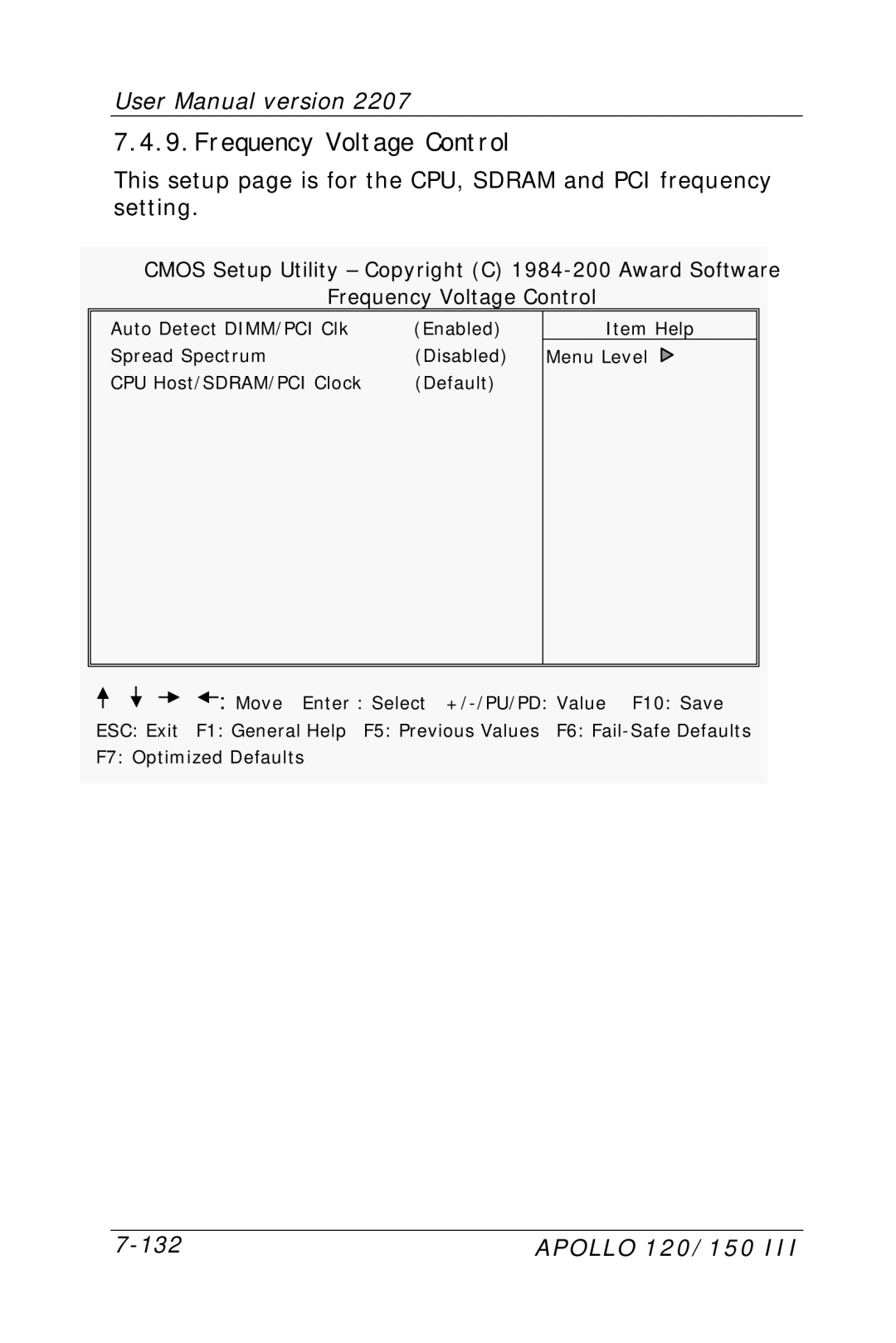 Apollo 150, 120 user manual Frequency Voltage Control 