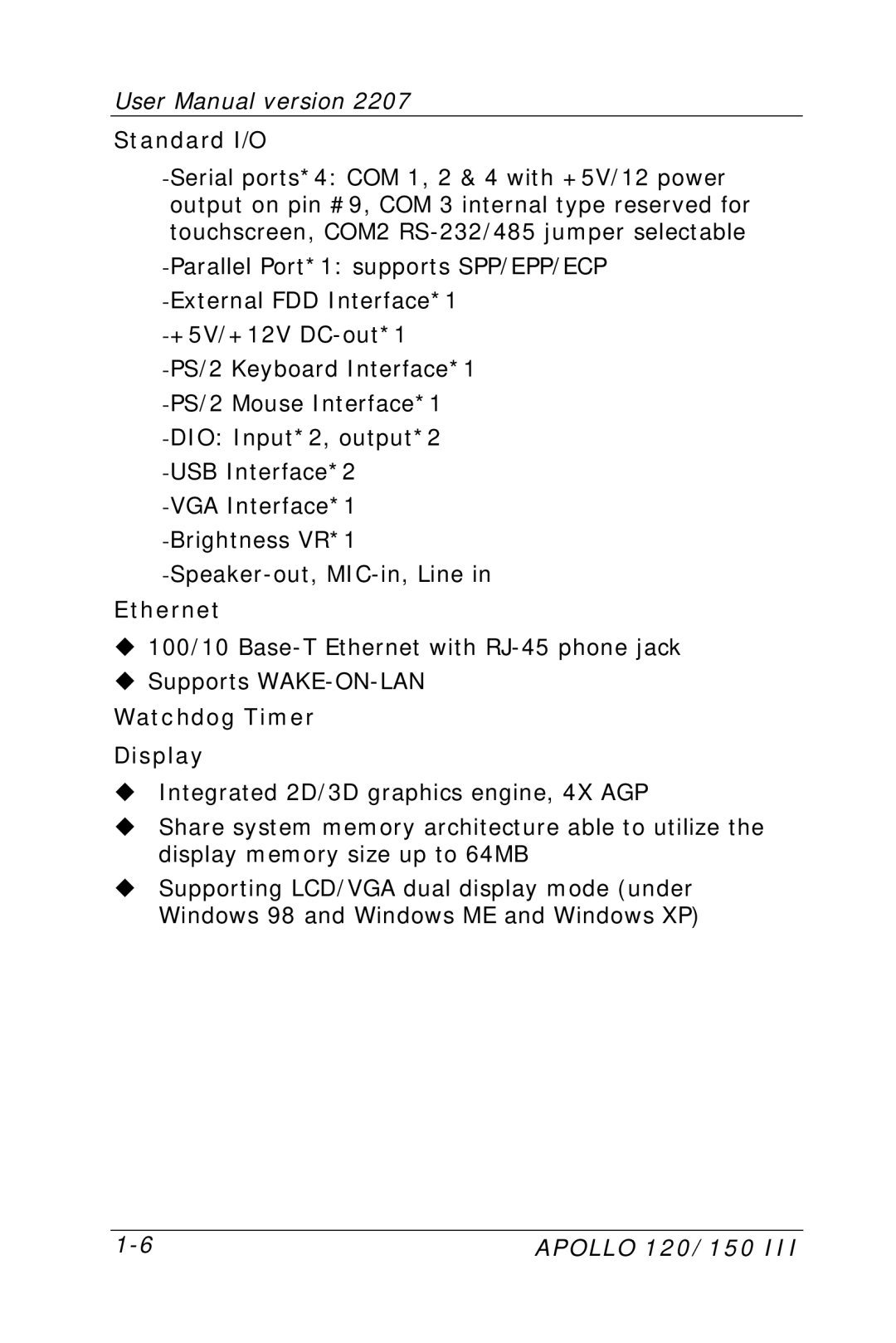 Apollo 150, 120 user manual Ethernet 