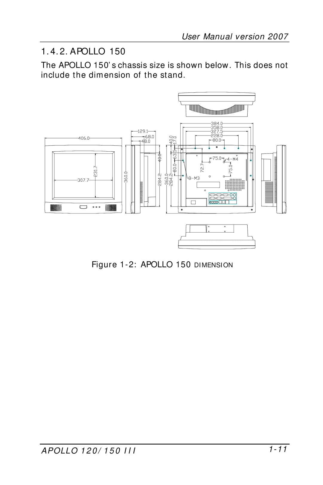 Apollo 120 user manual Apollo 150 Dimension 