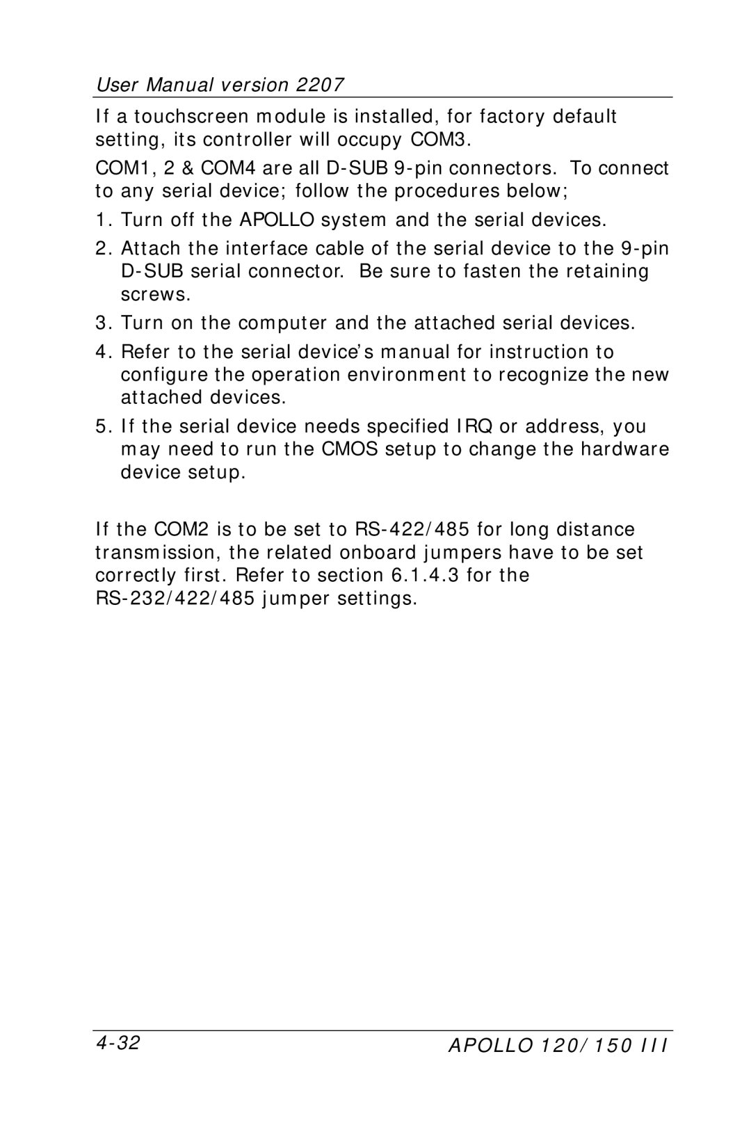 Apollo user manual Apollo 120/150 