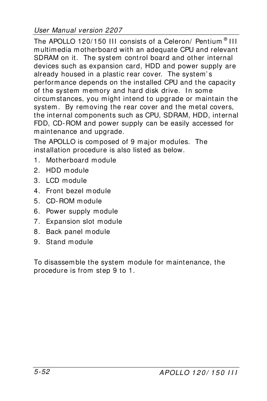 Apollo user manual Apollo 120/150 