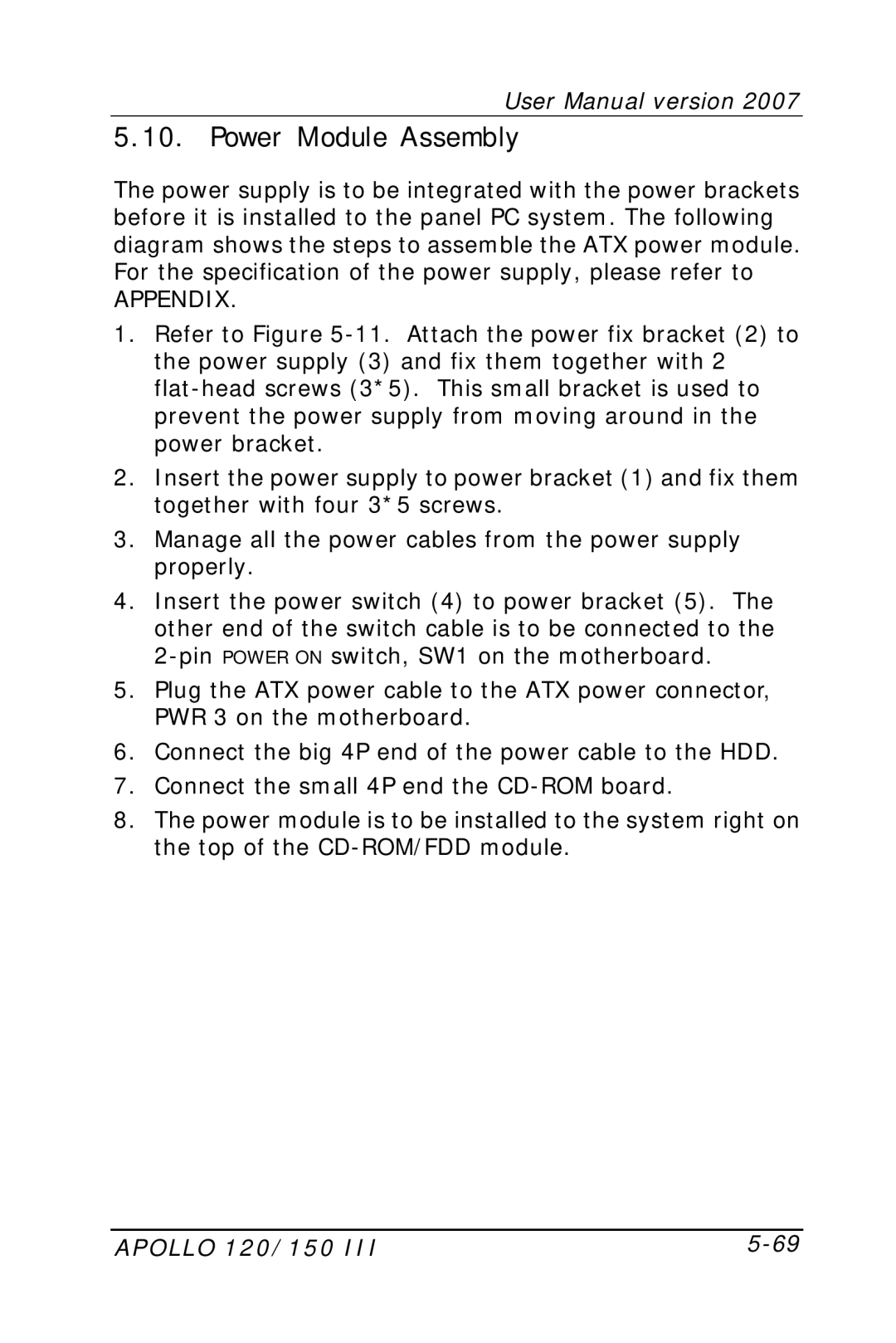 Apollo 120, 150 user manual Power Module Assembly, Appendix 