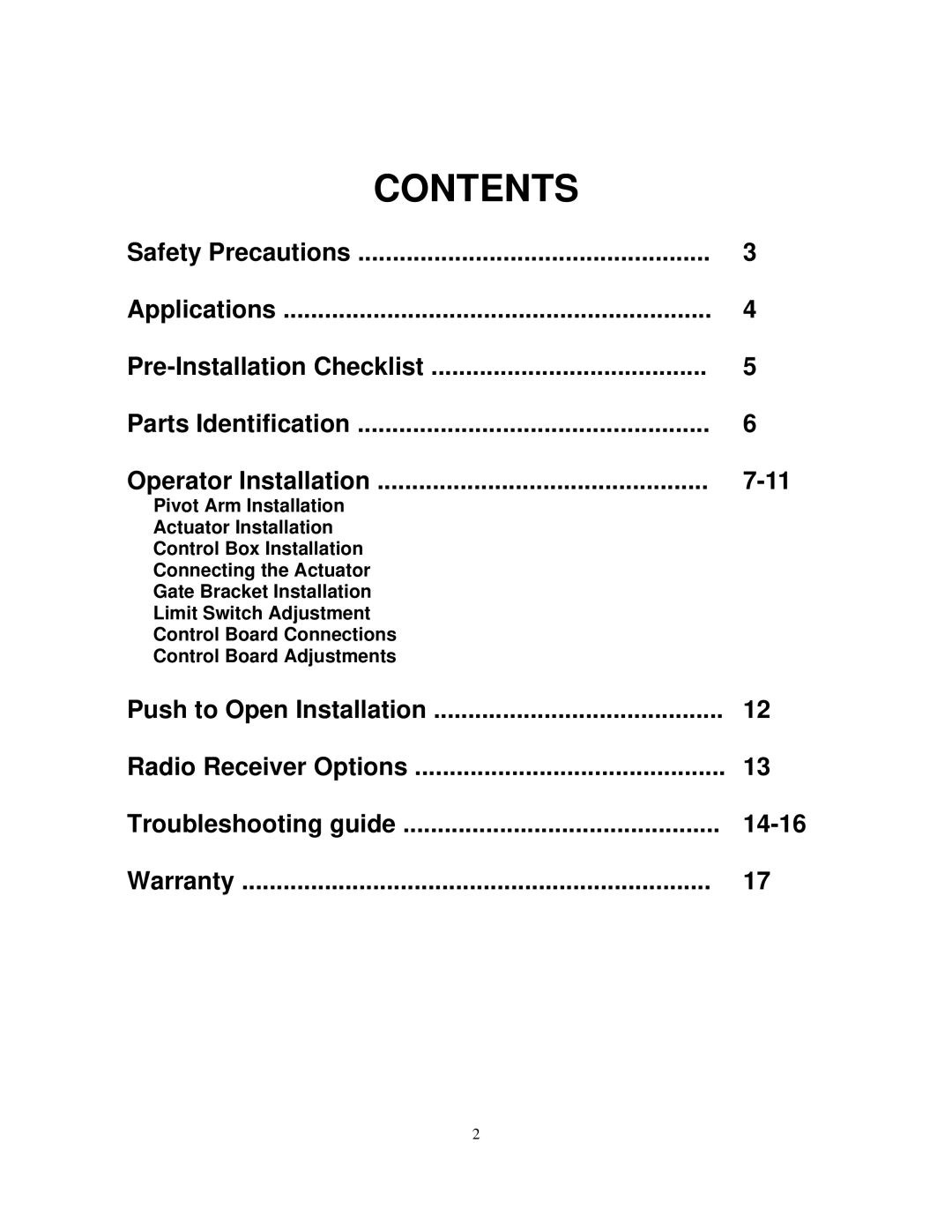 Apollo 1600, 1500 installation manual Contents 