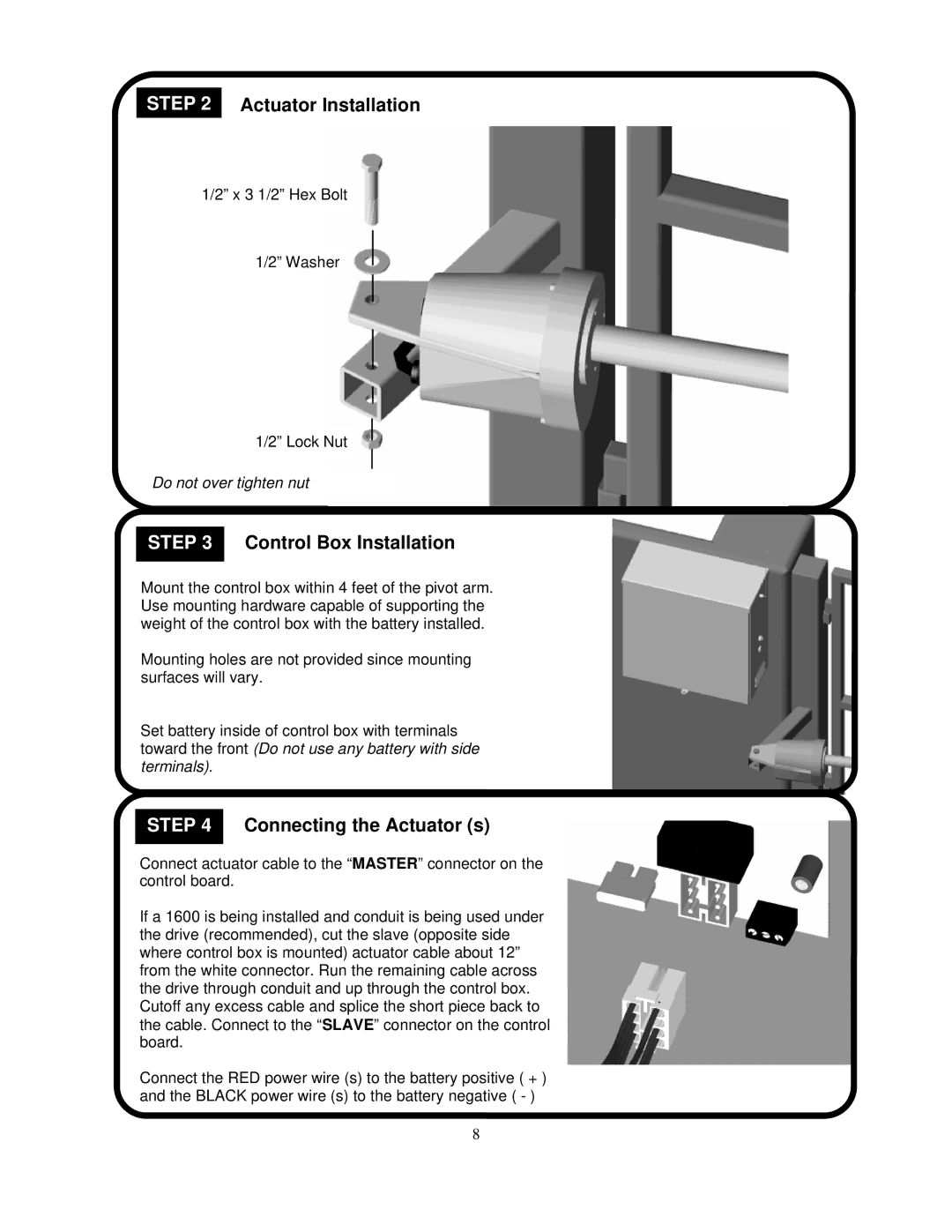 Apollo 1600, 1500 installation manual Connecting the Actuator s 