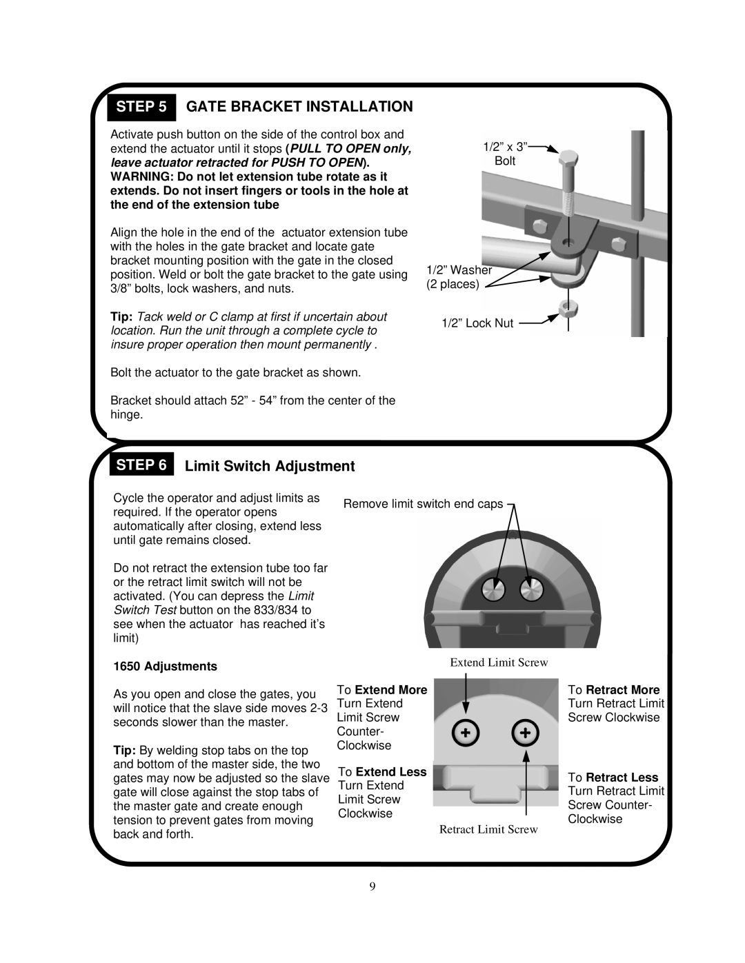 Apollo 1500, 1600 installation manual Gate Bracket Installation 