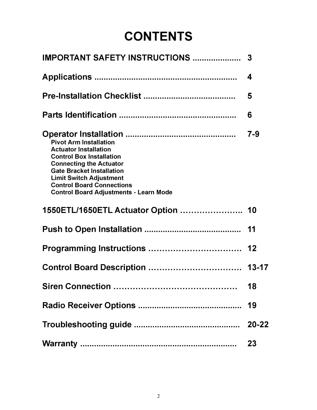 Apollo 1650ETL, 1550ETL installation manual Contents 