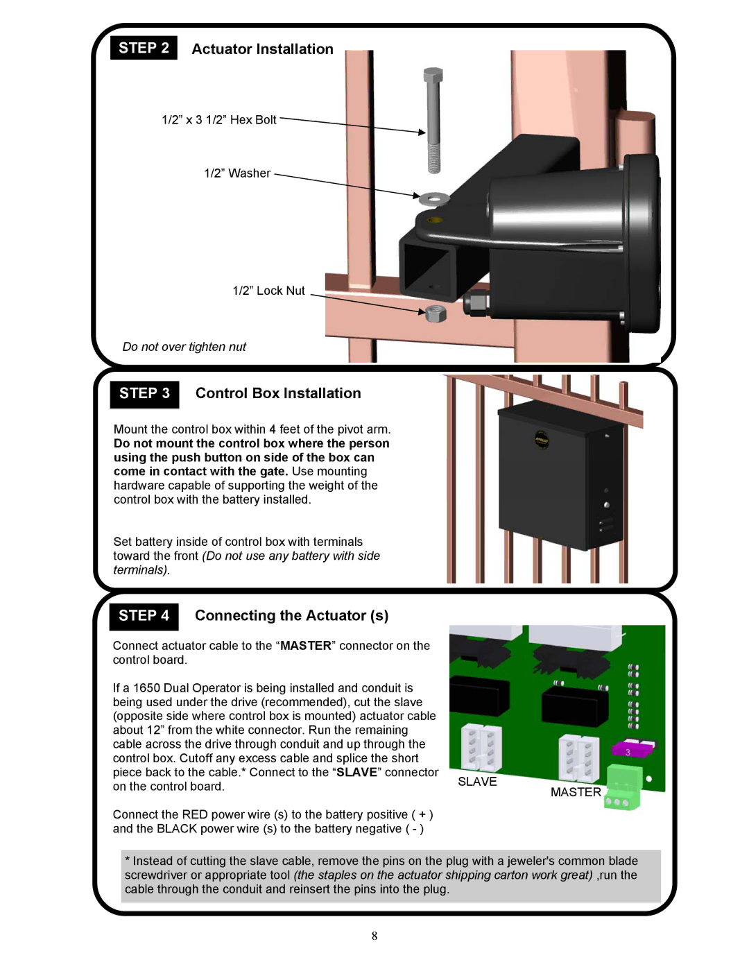 Apollo 1650ETL, 1550ETL installation manual Connecting the Actuator s 