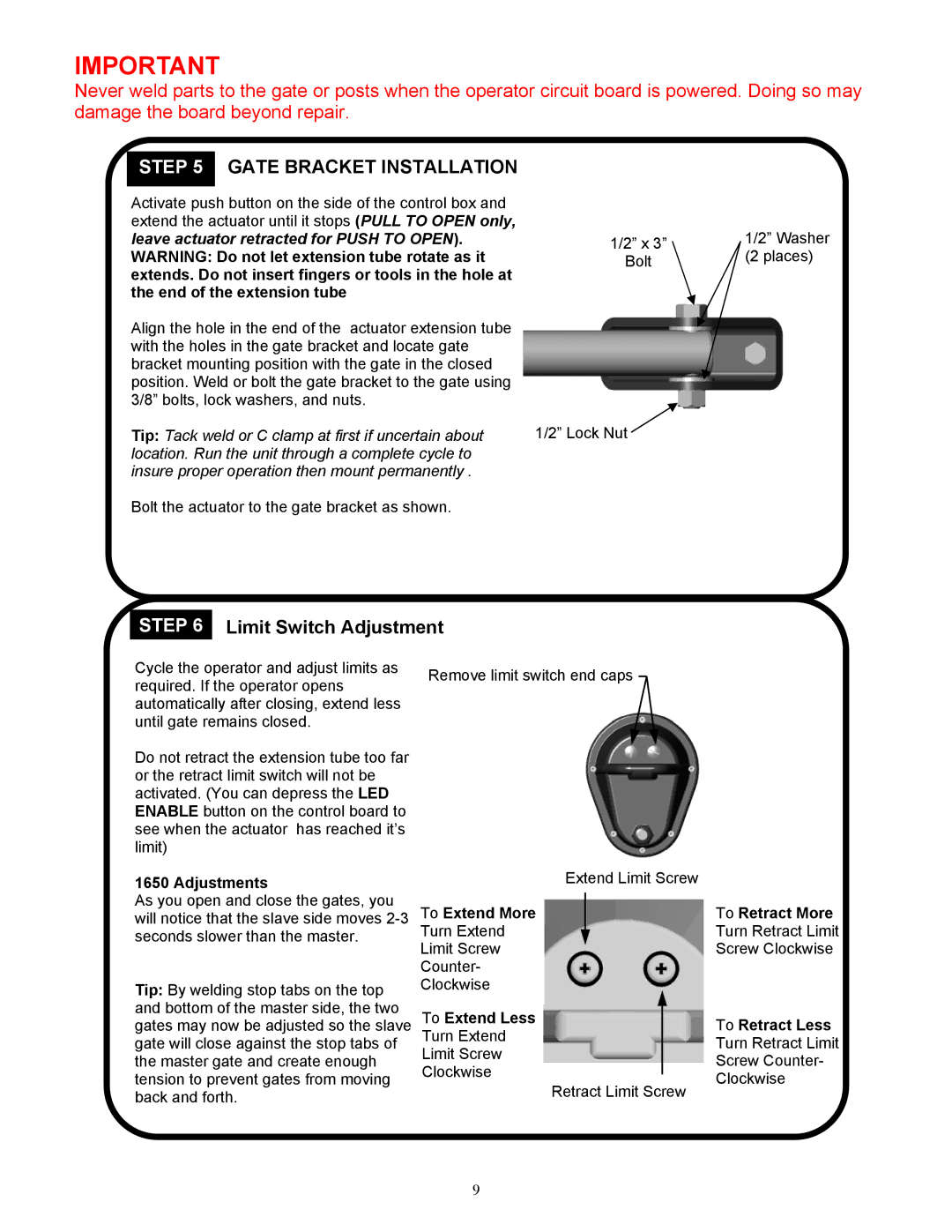 Apollo 1550ETL, 1650ETL installation manual Gate Bracket Installation 