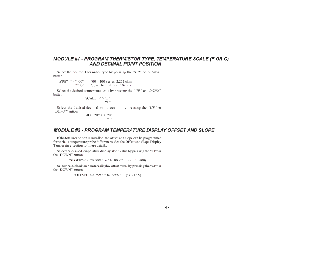 Apollo IMY instruction manual Module #2 Program Temperature Display Offset and Slope 