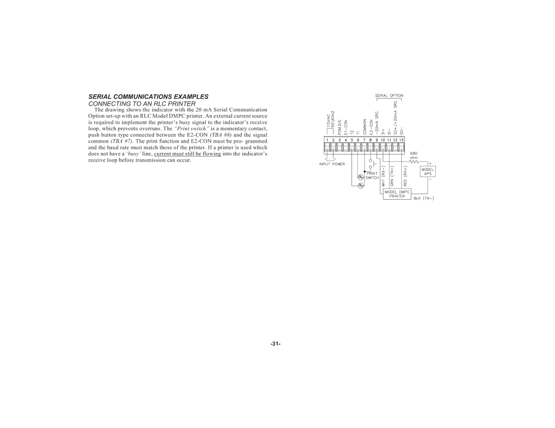 Apollo IMY instruction manual Serial Communications Examples, Connecting to AN RLC Printer 