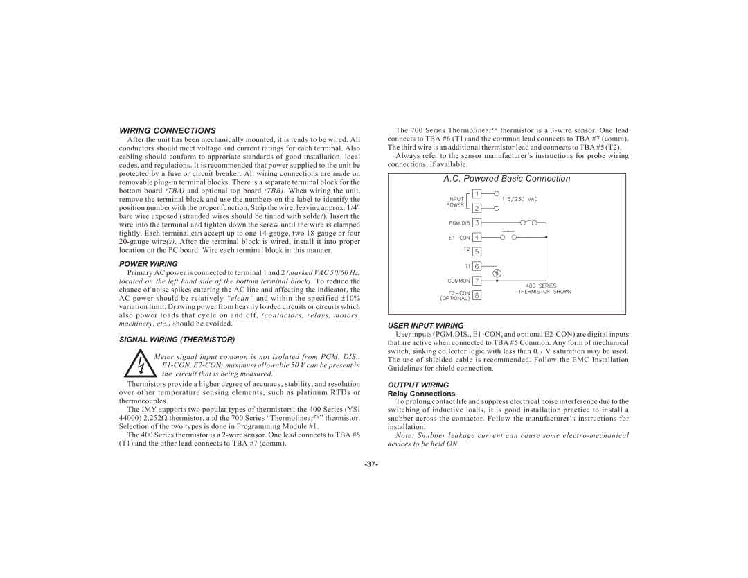 Apollo IMY instruction manual Wiring Connections, Power Wiring 