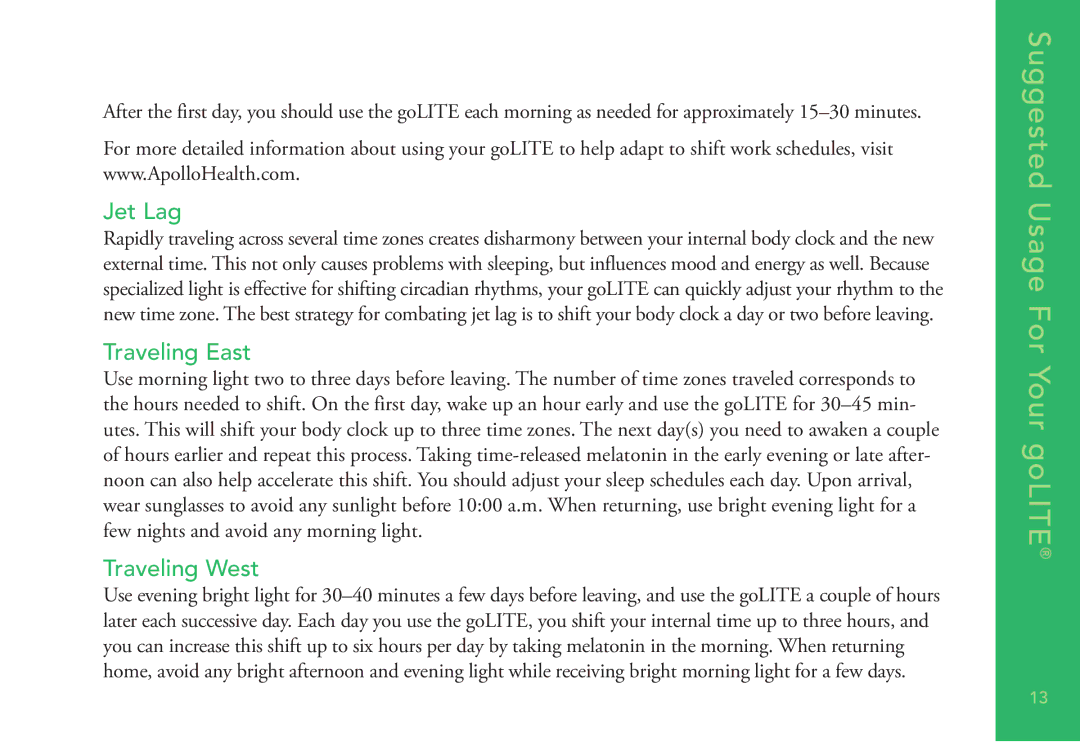Apollo p1 manual Jet Lag, Traveling East, Traveling West 