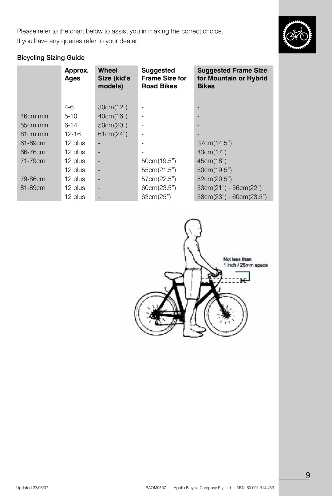 Apollo Radius manual Approx Wheel Suggested 