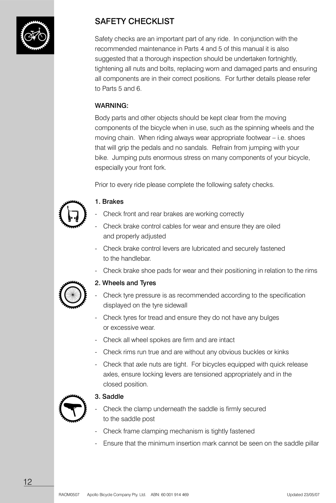 Apollo Radius manual Safety Checklist 