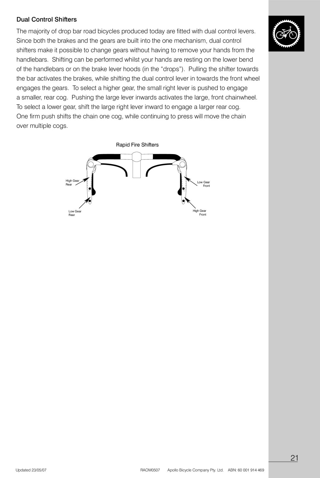 Apollo Radius manual Rapid Fire Shifters 