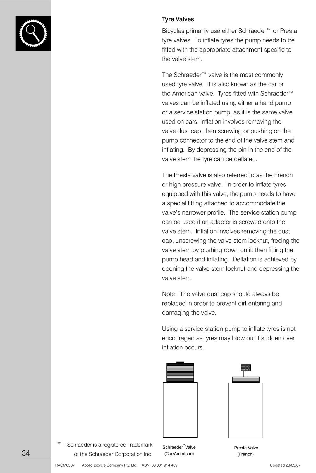 Apollo Radius manual Schraeder is a registered Trademark 