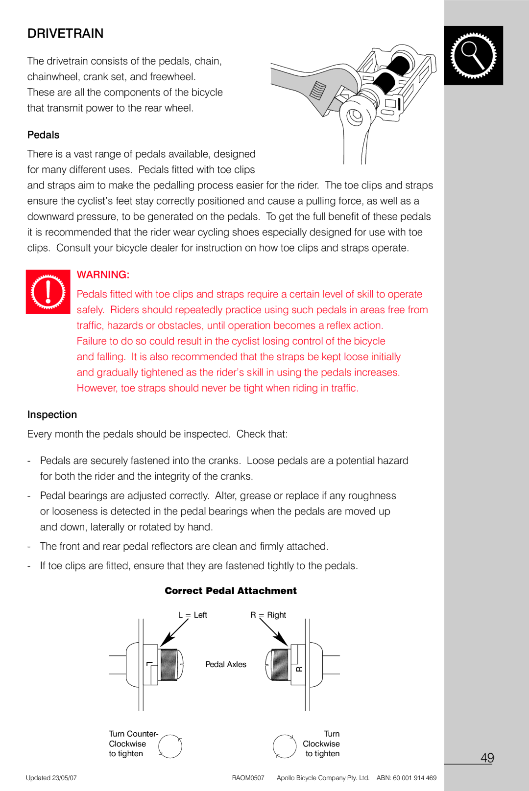 Apollo Radius manual Drivetrain, Correct Pedal Attachment 