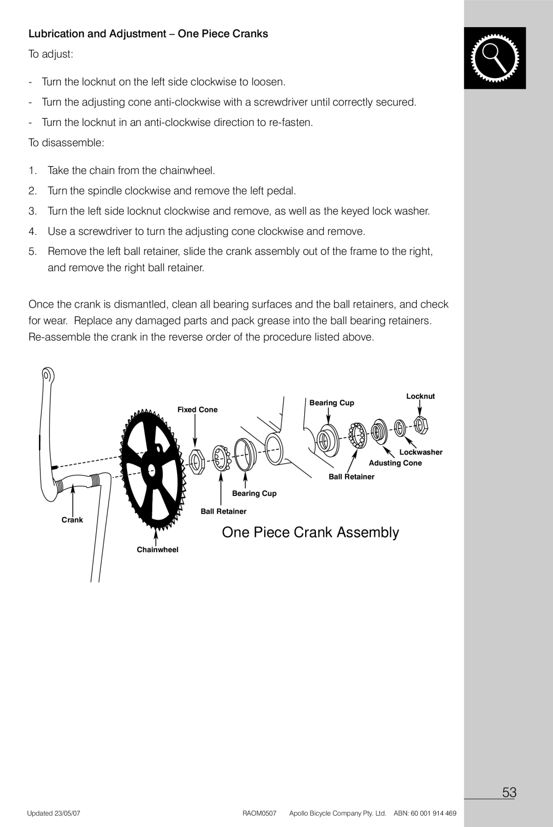 Apollo Radius manual One Piece Crank Assembly 