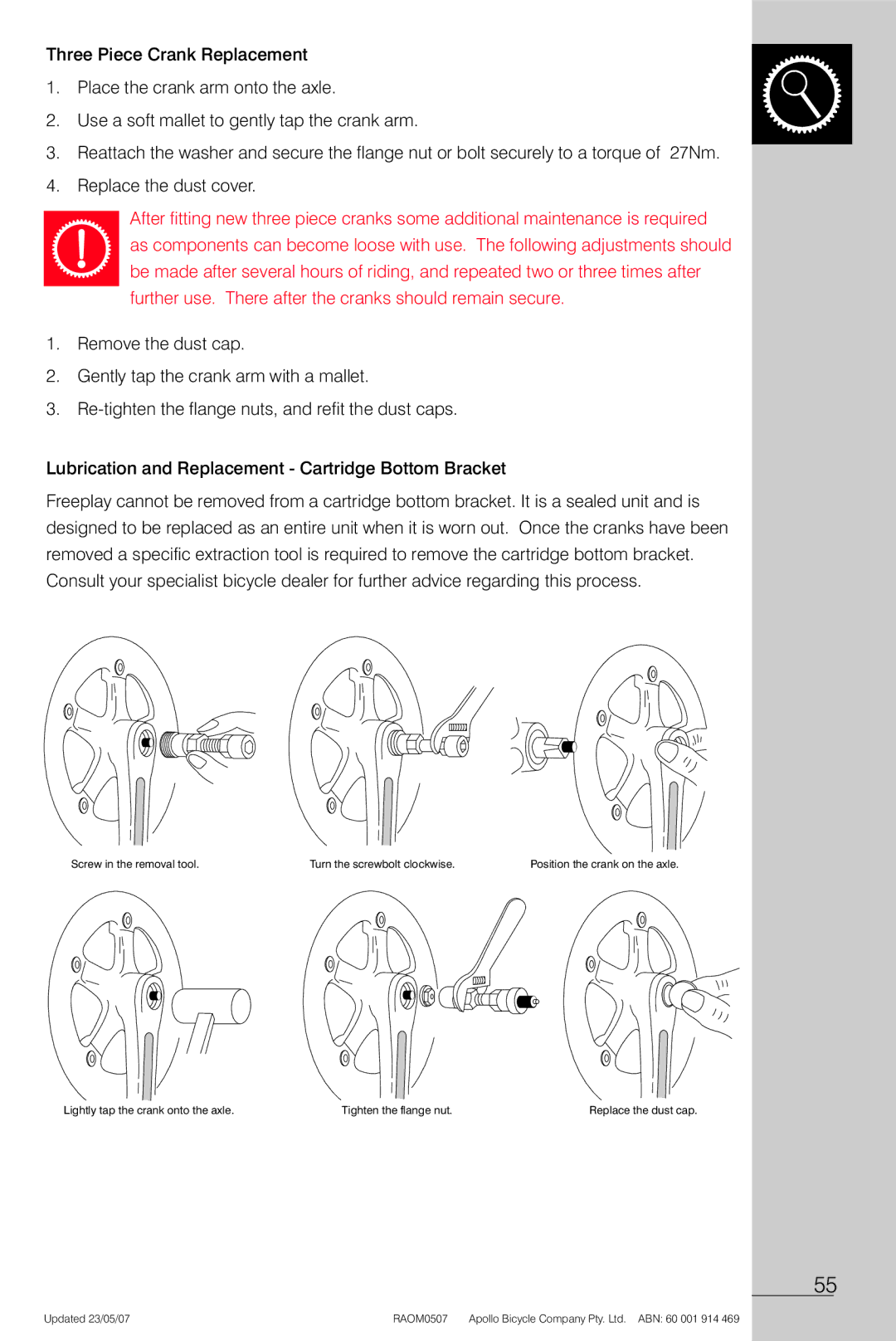 Apollo Radius manual Screw in the removal tool Turn the screwbolt clockwise 