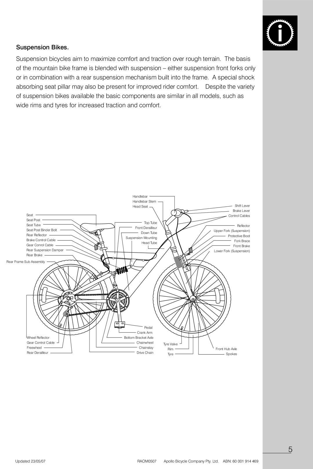 Apollo Radius manual Gear Control Cable Chainwheel 