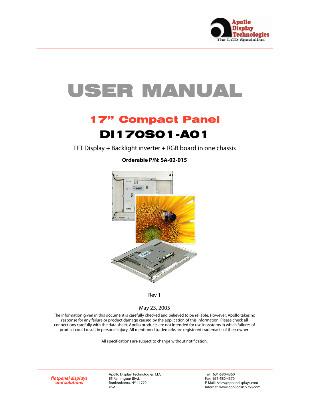 Apollo SA-02-015 user manual DI170S01-A01 