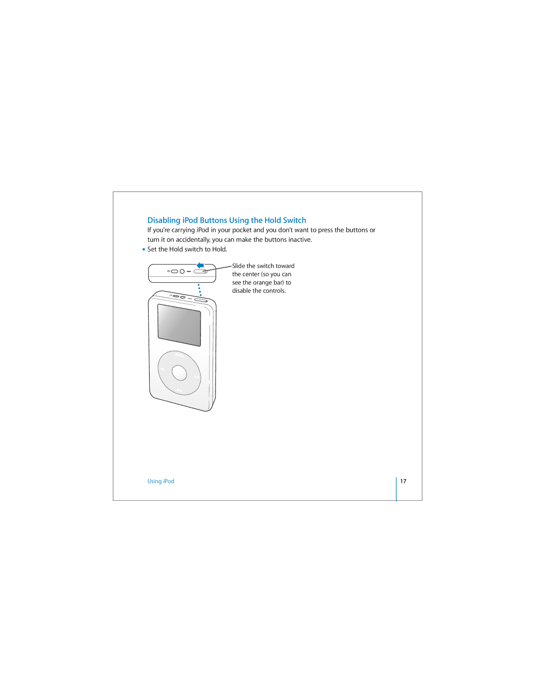 Apple 019-0245 manual Disabling iPod Buttons Using the Hold Switch 