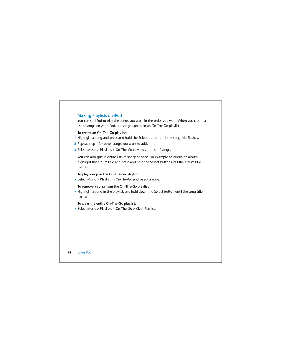 Apple 019-0245 manual Making Playlists on iPod, To create an On-The-Go playlist, To play songs in the On-The-Go playlist 