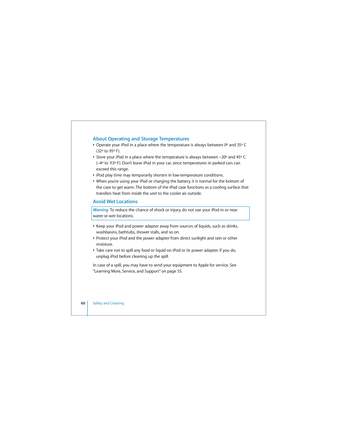 Apple 019-0245 manual About Operating and Storage Temperatures, Avoid Wet Locations 