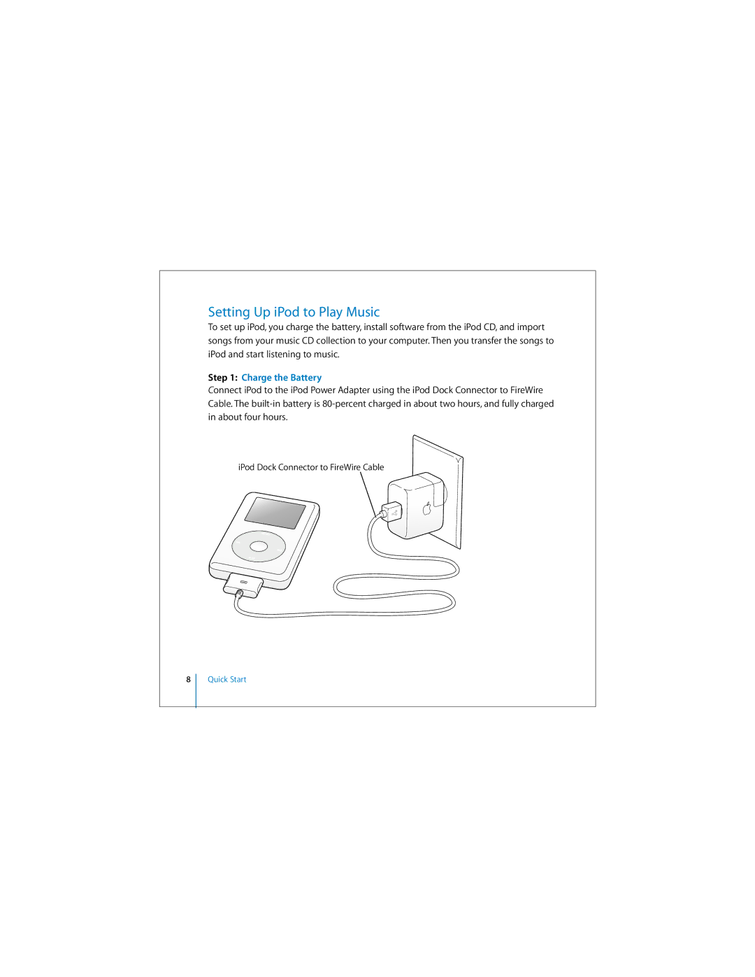 Apple 019-0245 manual Setting Up iPod to Play Music, Charge the Battery 