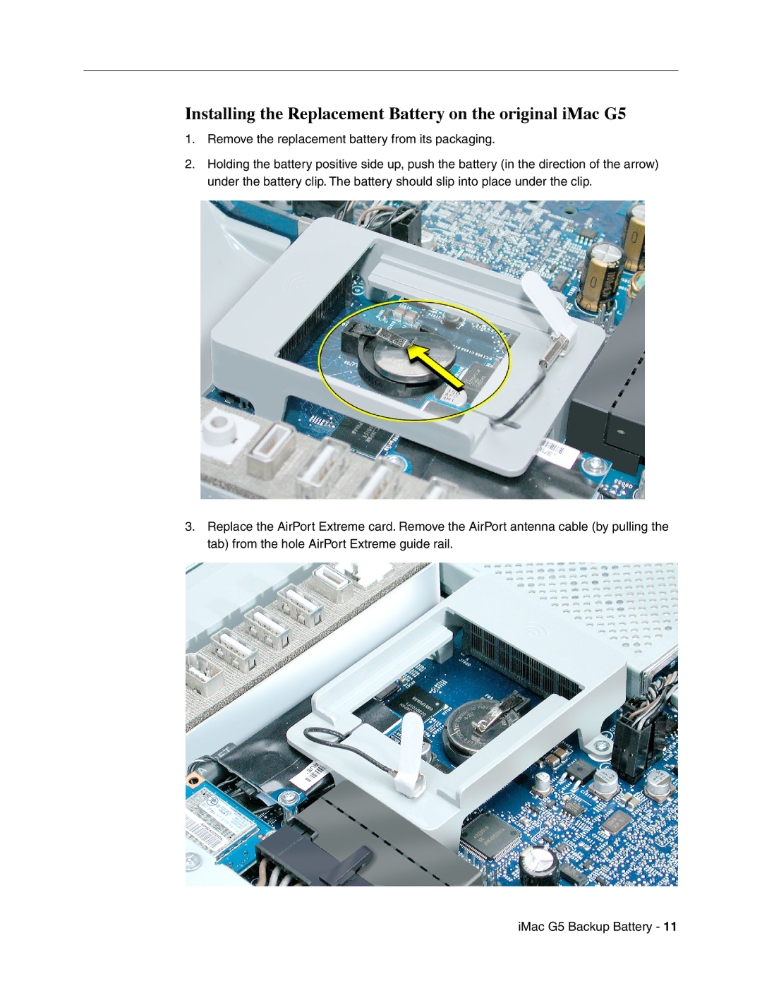 Apple 033-2517 warranty Installing the Replacement Battery on the original iMac G5 